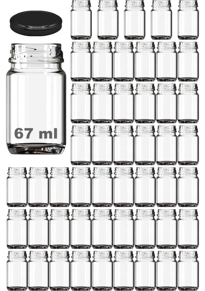 67 ml Siyah Kapaklı Metal Şeffaf Küçük Şişe 50 Adet