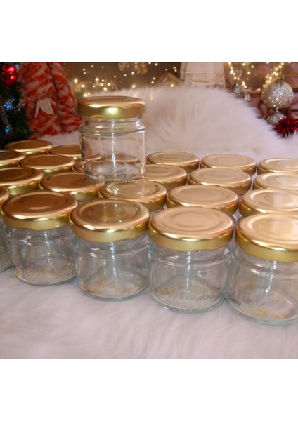 Turuncu Kapaklı 40CC Küçük Cam Kavanoz Bal Saklama 25 Adet