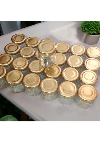 Turuncu Kapaklı 40CC Küçük Cam Kavanoz Bal Saklama 25 Adet