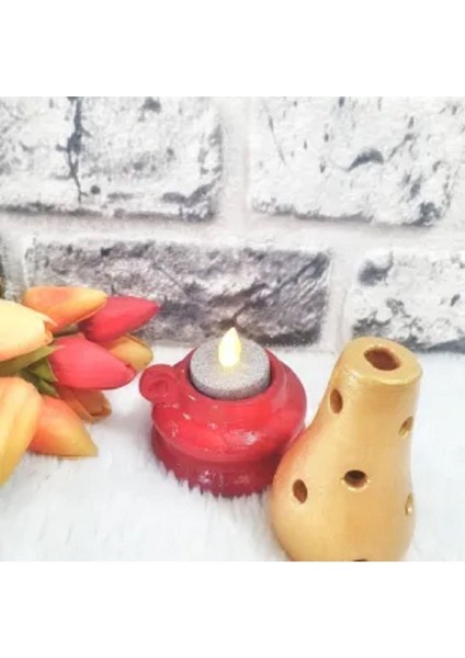 El Yapımı Sarı Kırmızı Gaz Lambası Mumluk. fiyatları