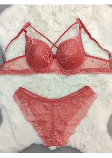 Dantel Detaylı Dolgusuz Çapraz Ipli Balenli Sütyen Külot Takım - Iç Çamaşırı Takımı