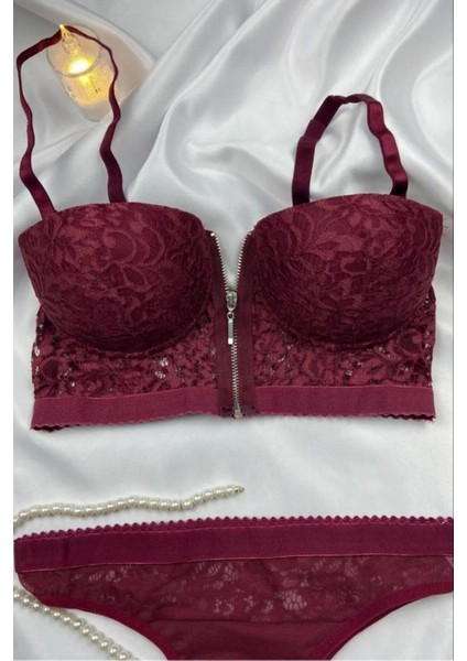 Ekonomik Önden Açılan Fermuarlı Dantel Detaylı Soft Dolgulu Sütyen - Iç Çamaşır Takımı fırsatları