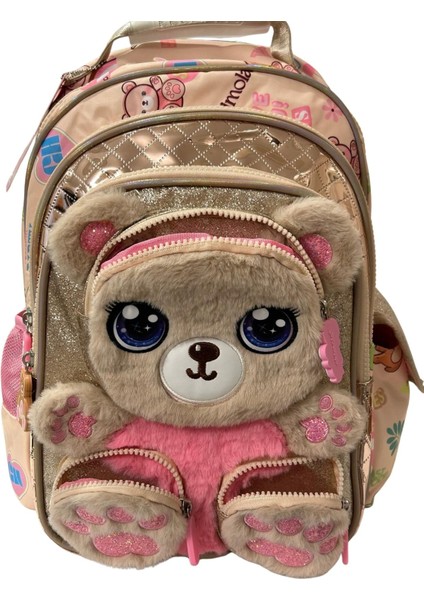 Chimola Sevimli Ayıcık Pembe Kahve Pelüş Formlu Çanta Ara Boy -Ithal fiyatları