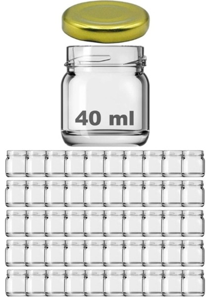 40CC Şeffaf Mini Kavanoz, Altın Kapak, 50 Adet