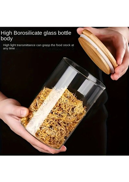 Borosilkat Cam Baharatlık Seti, Bambu Kapak, Saklama Kabı, 1250 Cc, 4'lü, 9X20 cm