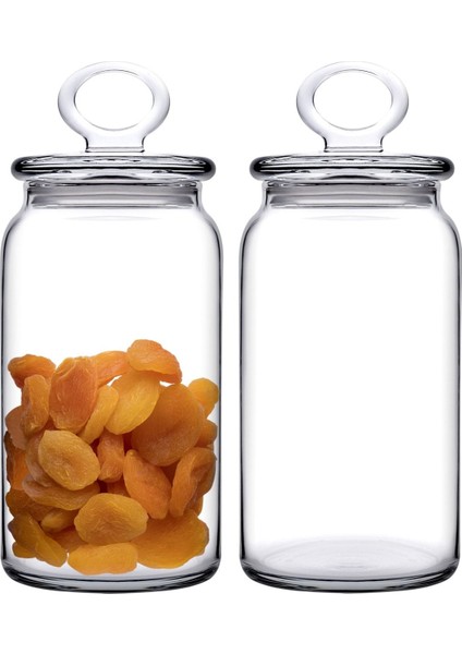 2'li Cam Kavanoz Seti, Kapaklı, 1130CC, Şık ve Dayanıklı Mutfak Gereçleri
