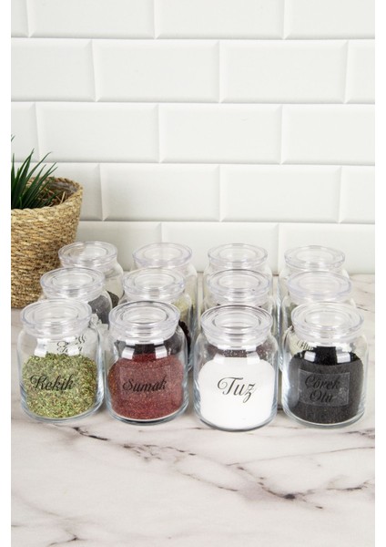 12'li Şeffaf Kapaklı Baharatlık Seti, Etiketli Kavanozlar, 300 Ml, Saklama Kabı fiyatları