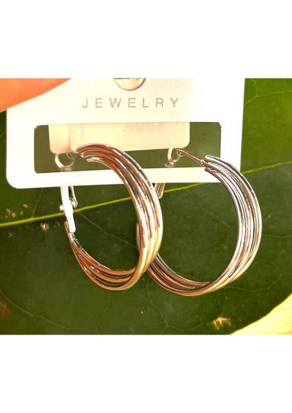 Gümüş Renk Lüks Gösterişli Halka Küpe