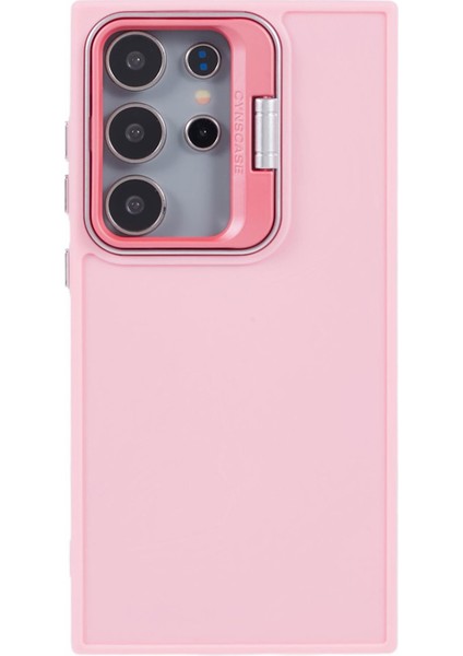 Samsung Galaxy S24 Ultra Kickstand Kılıf Silikon Kapak Büyük Lens Delikli-Pembe (Yurt Dışından)