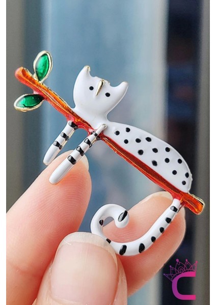 Sevimli Beyaz Kedi Broş - Kedili Hediyelik Aksesuar Çanta Şapka Elbise Ceket Yaka Iğnesi Broşu