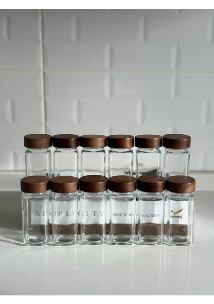 12'li Ahşap Kapaklı Baharat Seti, Doğal ve Şık Tasarım ile Mutfağınıza Güzellik Katar