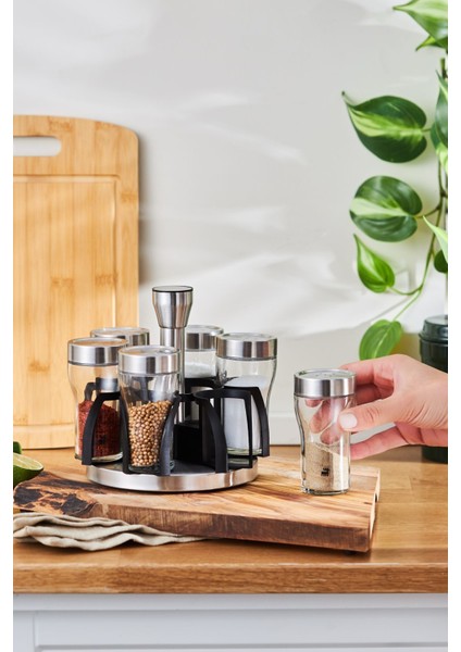 7 Parça Yuvarlak Baharat Takımı, Cam Malzeme, Pratik ve Şık Tasarım fiyatları