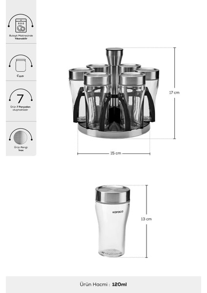 7 Parça Yuvarlak Baharat Takımı, Cam Malzeme, Pratik ve Şık Tasarım modelleri