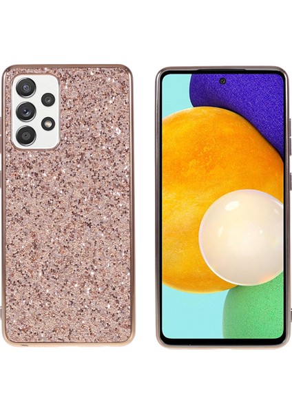 Pırıltılı Payetler Tasarım Kaplamalı Tpu Çerçevesi+Pc Hibrid Kapak Kılıfı Samsung Galaxy A52 4G/5G/A52S 5g-Rose Altın (Yurt Dışından)