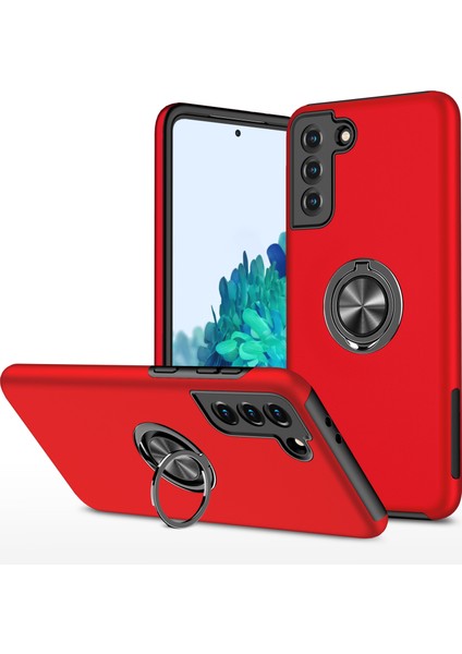 Samsung Galaxy S21 Plus 5g-Red Için Yüzük Şekli Kickstand Tasarım Tpu+Pc Hybrid Telefon Kılıf Kapağı (Yurt Dışından)