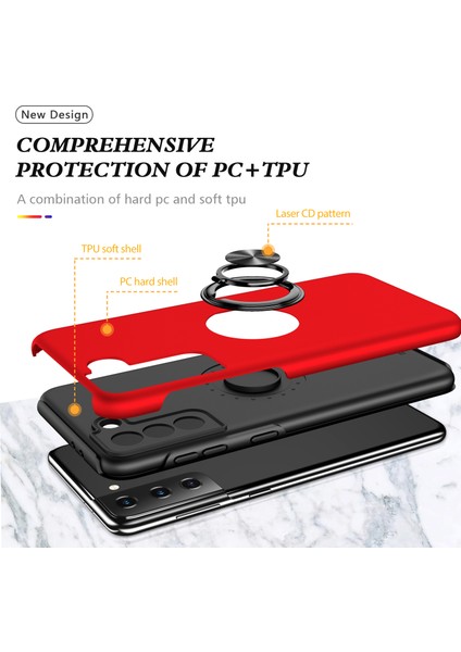 Samsung Galaxy S21 Plus 5g-Red Için Yüzük Şekli Kickstand Tasarım Tpu+Pc Hybrid Telefon Kılıf Kapağı (Yurt Dışından) fırsatları