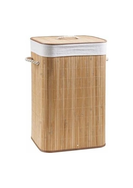 Naturel Oval Banyo Bambu Çamaşır Kirli Sepeti Yuvarlak Kare Naturel (Kare)