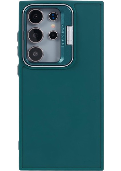 Samsung Galaxy S24 Ultra Kickstand Kılıf Silikon Kapak Büyük Lens Delikli-Ordu Yeşili (Yurt Dışından)