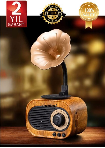 Kahverengi Mini Nostaljik Radyo ve Hoparlör, Bluetooth, Usb, Sd Desteği Ile.