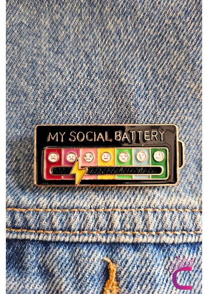 My Social Battery Hareketli Rozet Pin Broş Siyah - Arkadaşa Hediyelik Çanta Ceket Yaka Rozeti Iğnesi