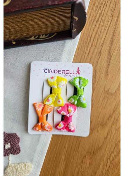 4'lü Çiçekli Fiyonk Saçsız Kız Bebek Tokası 4cm - Kurdeleli Az Saçlı Yenidoğan Saç Toka Seti Klipsi fiyatları