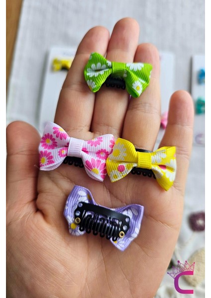4'lü Çiçekli Fiyonk Saçsız Kız Bebek Tokası 4cm - Kurdeleli Az Saçlı Yenidoğan Saç Toka Seti Klipsi modelleri