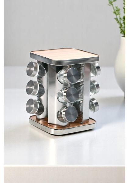 12'li Cam Baharatlık Seti, Paslanmaz Kapaklar, Şık ve Dayanıklı Tasarım