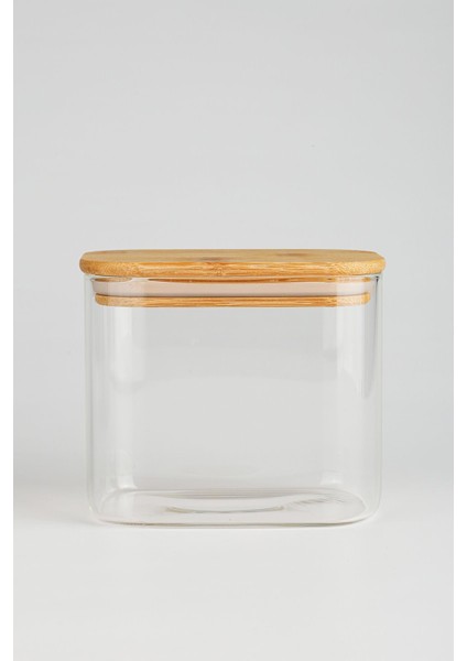 2'li Kahvelik Şekerlik Dikdörtgen Bambu Kapak Borosilikat Cam Set indirimleri