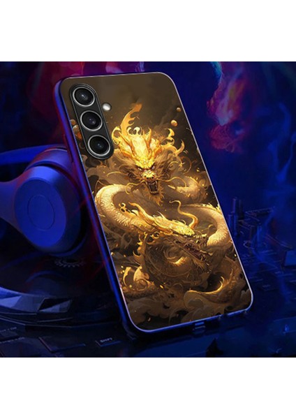 Samsung Galaxy A16 5g Kılıf Çağrı Flaş Serisi Desen Baskı Temperli Cam + Tpu Combo Telefon Kılıfı-Altın Ejderha (Yurt Dışından)