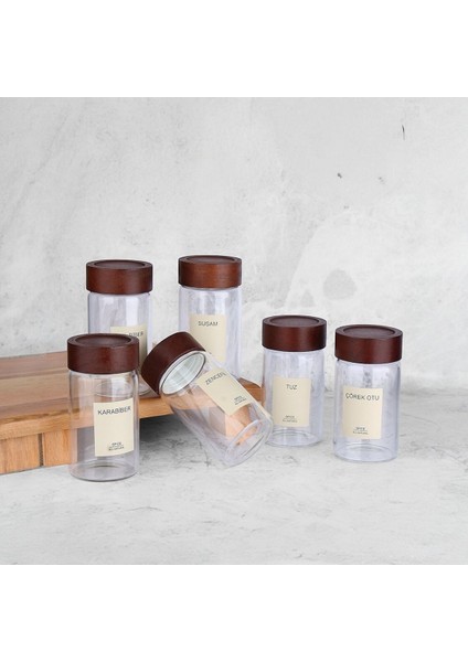 6'lı Kapaklı 300 ml Cam Baharatlık Seti, 16 Etiketli, Şık ve Kullanışlı Tasarım