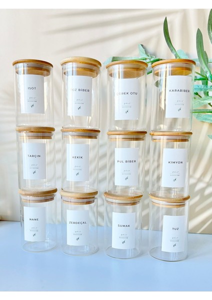 12'li Vakumlu Baharatlık Seti 300ML, Suya Dayanıklı Etiketli, Pratik ve Şık Tasarım