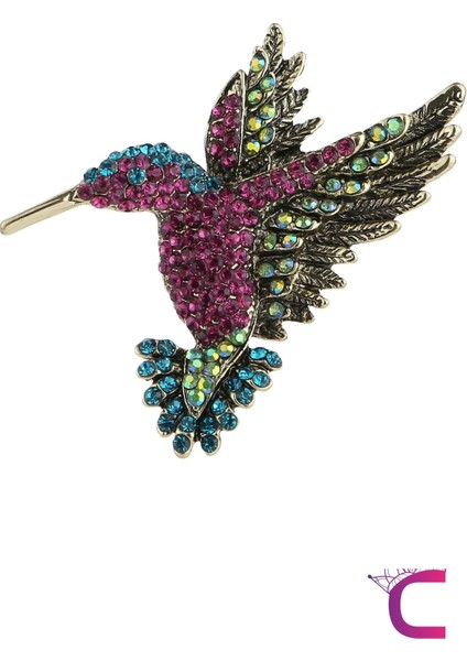 Hummingbird Tasarım Kadın Zirkon Taşlı Kuş Broş - Hediyelik Arkadaşa Sevgili Eşe Anneye Yaka Iğnesi