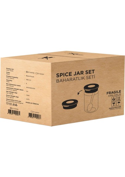 Şık 6’lı Baharatlık Seti, Siyah ve Şeffaf, Hassas Kaşıklı, Modern Tasarım fiyatları