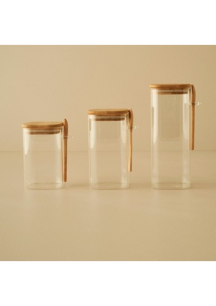 Bambu Kapaklı 3'lü Kavanoz Seti Naturel, Şeffaf ve Şık Saklama Çözümleri