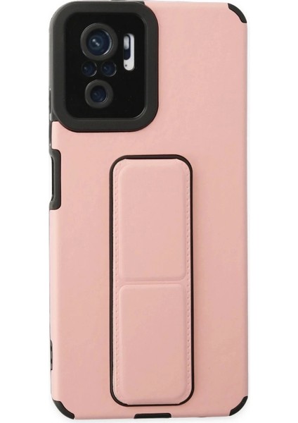 Xiaomi Redmi Note 10 Kılıf Mega Standlı Silikon - Pudra