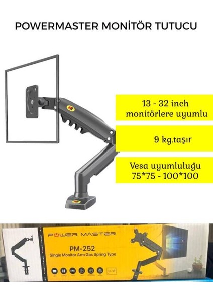 13-32'' Amortisörlü Tek Kol Lcd/led Monitör Tutucu Stand Siyah