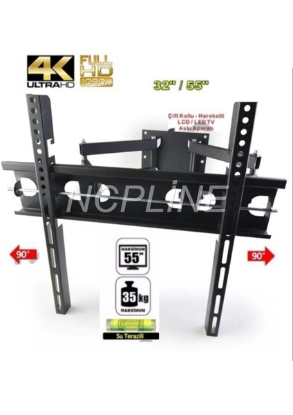 32-55 inç TV Uyumlu, Çift Kollu ve Ayarlanabilir Hareketli Duvar Askı Aparatı – Dayanıklı Metal Gövde fiyatları