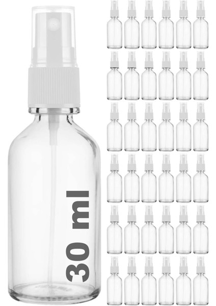 30 ml Şeffaf Kapaklı Beyaz Sprey, 36 Adet Cam Şişe, Hijyen ve Kullanım Kolaylığı