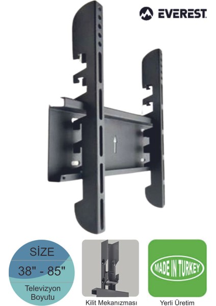 40"-85" Uyumlu, Kilitli ve Dayanıklı Duvar Askı Aparatı, 50KG Taşıma Kapasitesi