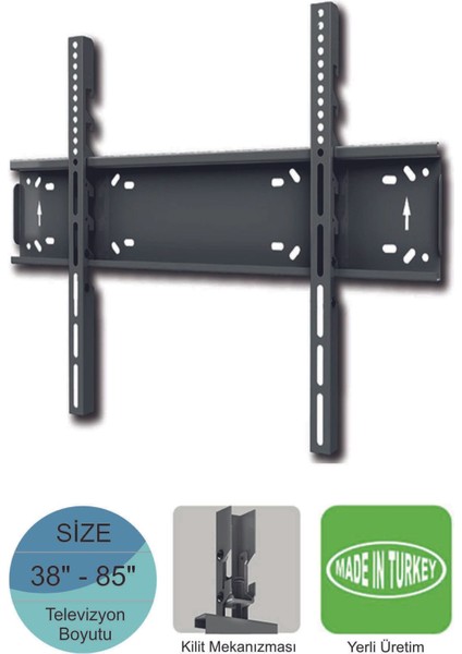 40"-85" Uyumlu, Kilitli ve Dayanıklı Duvar Askı Aparatı, 50KG Taşıma Kapasitesi fiyatları