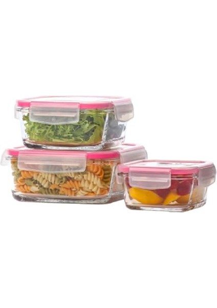 Pembe Kilitli Cam Saklama Kabı Seti 4'lü, Farklı Boyutlarda, Sağlıklı ve Şık Kullanım Sağlar fiyatları