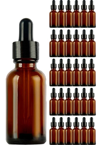 50 ml Kahverengi Cam Damlalık Serum Şişesi, Siyah Metal Kapak, 30 Adet