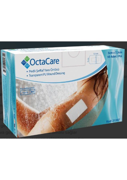 Şeffaf Yara Örtüsü 5x7,5 Cm, 50 Adet, Rahat ve Güvenli Kullanım Sağlar