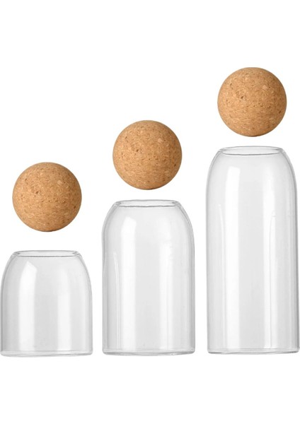 3'lü Top Mantar Kapaklı Cam Kavanoz ve Baharatlık Seti, Şık ve Kullanışlı Tasarım