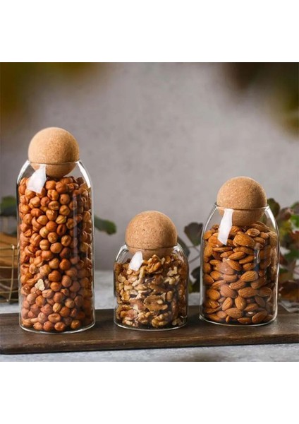 3'lü Top Mantar Kapaklı Cam Kavanoz ve Baharatlık Seti, Şık ve Kullanışlı Tasarım