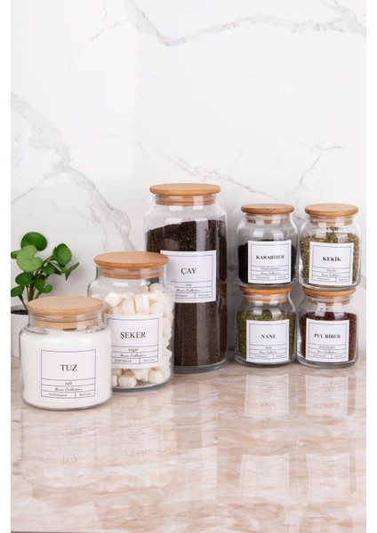 7'li Ahşap Kapaqlı, Vakumlu Cam Kavanoz Seti, Baharat ve Şekerlikler fiyatları