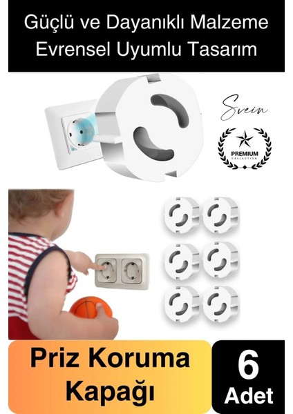 6 Adet Sert Plastik Dayanıklı Bebek Çocuk Priz Koruma Güvenlik Koruyucu Aparat Emniyet Kapağı Beyaz