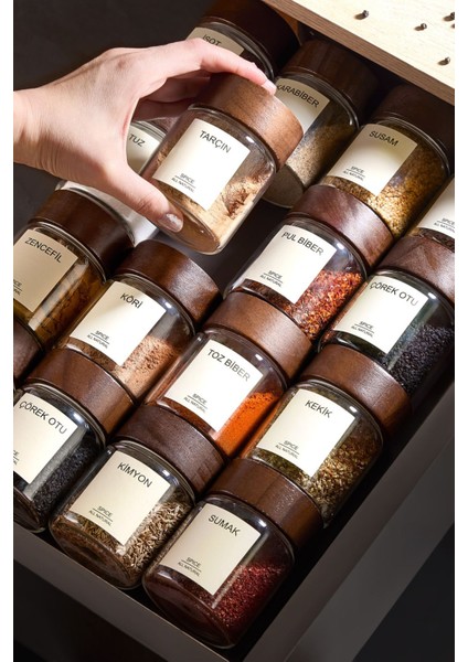 6'lı Borosilikat Cam Baharatlık Seti, 56 Etiket Hediye, 200ML Kapasite