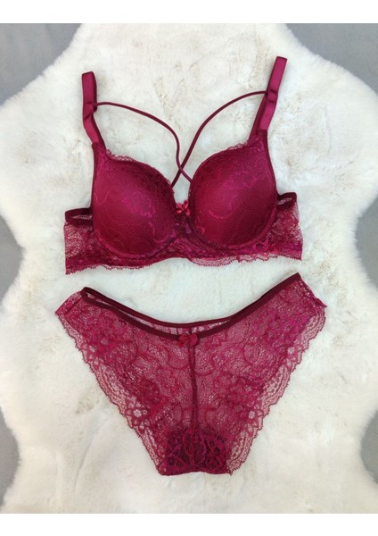 Dantel Detaylı Dolgusuz Çapraz Ipli Balenli Sütyen Külot Takım - Iç Çamaşırı Takımı