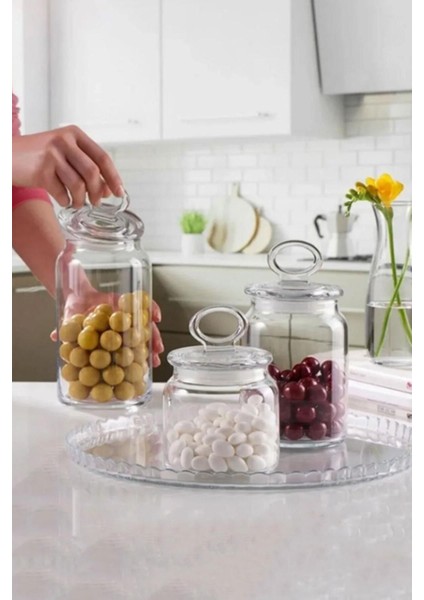 Turuncu Cam Kavanoz Seti 3'lü, 1130, 860 ve 575 Cc, Şık ve Kullanışlı Mutfak Ürünü